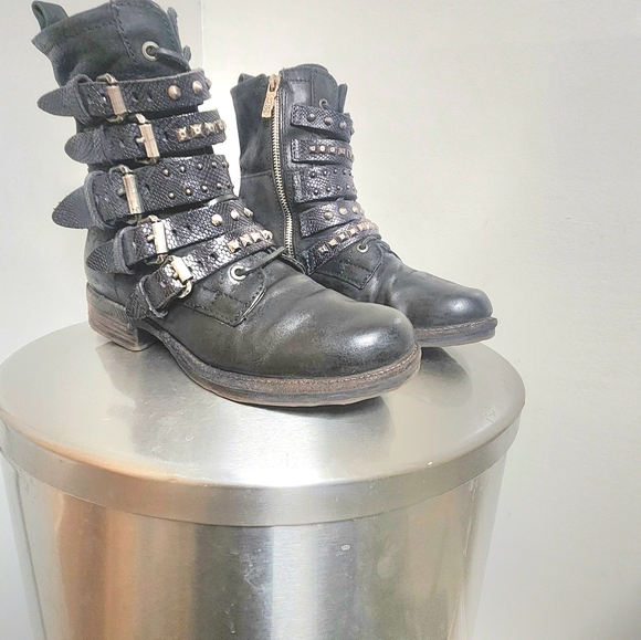 Rare Discontinued AS98 Black Studded Buckle Boots Size 38 EUC - Picture 3 of 11